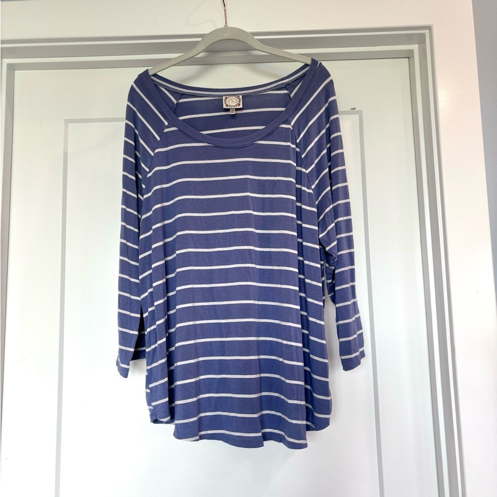 Truself Grayish Blue & White Scoop Neck 3/4 Sleeve Tunic/ Top- Sz 2XL